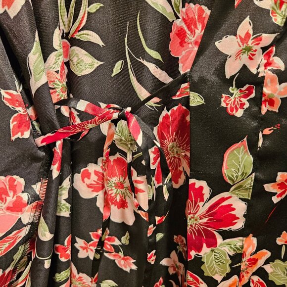 Addona Satin Robe Women XL Floral Black pink red Satin tie sexy hibiscus leisure - Picture 7 of 12